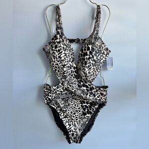 Bar III Black and White Animal Print One-Piece Swimsuit
